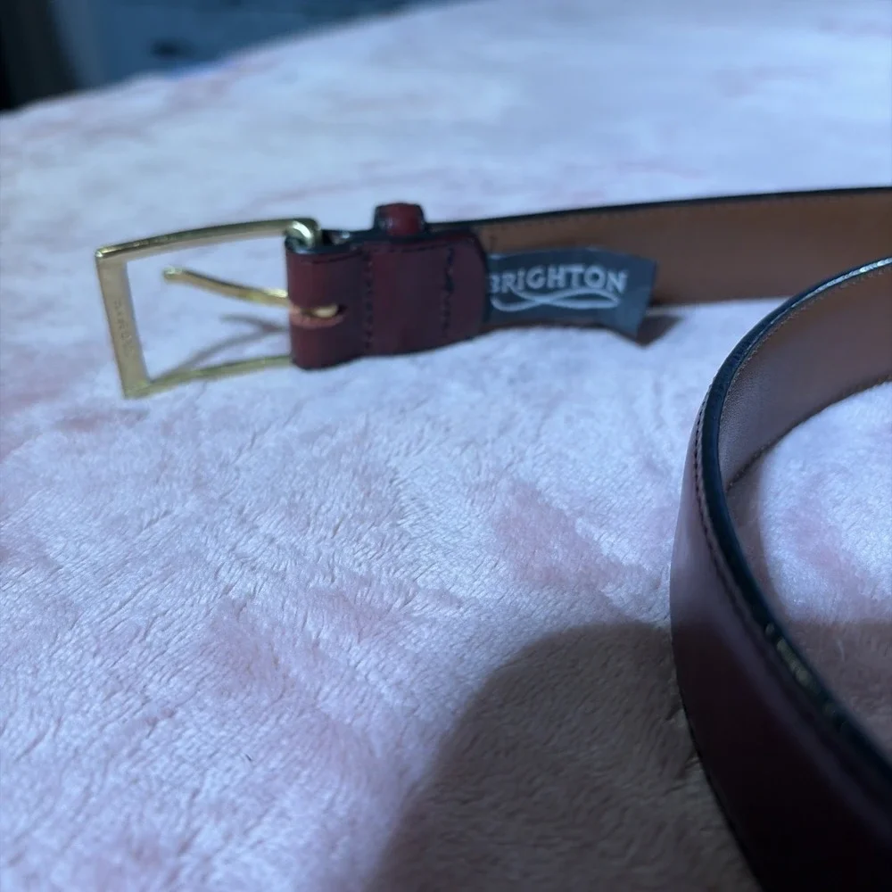 Brighton Men's Leather Belt Size 38 Genuine English Calf Solid Brass Buckle